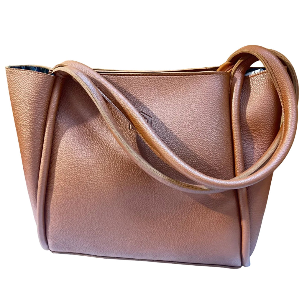 Ladies Tan Tote Shoulder Bag – Spacious Everyday Bag by Meraki by Emaan Pakistan - Front view