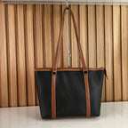 Large Black Tote Bag for Women – Hanging View Spacious Shoulder Handbag with Zip Closure for Office & University