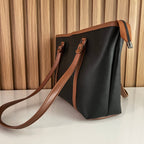 Large Black Tote Bag for Women – Side View Spacious Shoulder Handbag with Zip Closure for Office & University