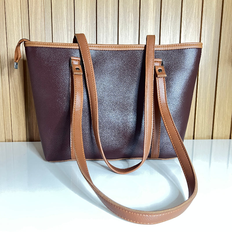 Large Burgundy Tote Bag for Women – Front Dual Handle view - Spacious Shoulder Handbag with Zip Closure for Office & University