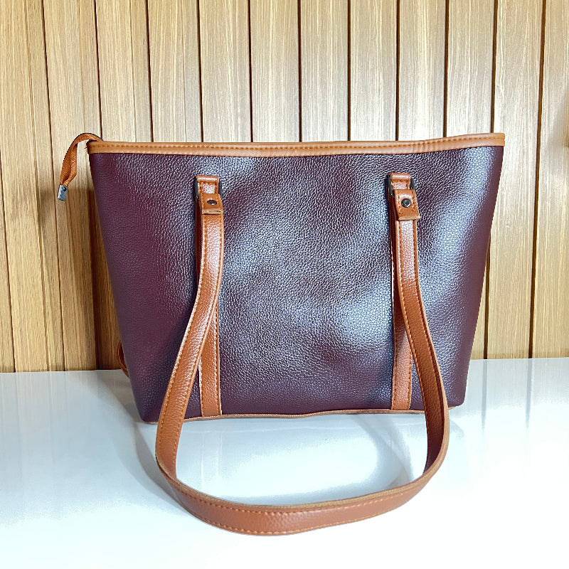 Large Burgundy Tote Bag for Women – Front Handle view - Spacious Shoulder Handbag with Zip Closure for Office & University