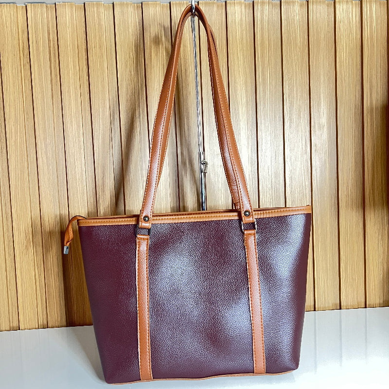 Large Burgundy Tote Bag for Women – front hanging view - Spacious Shoulder Handbag with Zip Closure for Office & University
