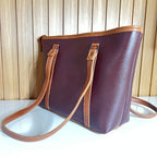 Large Burgundy Tote Bag for Women – side view - Spacious Shoulder Handbag with Zip Closure for Office & University