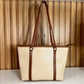 Large Cream Tote Bag for Women – Front Front Hanging View - Spacious Shoulder Handbag with Zip Closure for Office & University