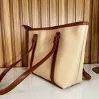 Large Cream Tote Bag for Women – Side View - Spacious Shoulder Handbag with Zip Closure for Office & University
