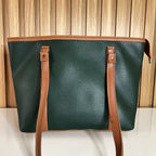 Large Emerald Green Tote Bag for Women Back Handle View – Spacious Shoulder Handbag with Zip Closure for Office & University