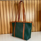 Large Emerald Green Tote Bag for Women Side Hanging View – Spacious Shoulder Handbag with Zip Closure for Office & University