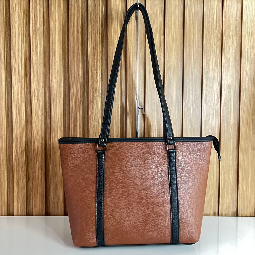 Large Tan Tote Bag for Women – Hanging View - Spacious Shoulder Handbag with Zip Closure for Office & University