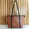 Large Tan Tote Bag for Women – Hanging View - Spacious Shoulder Handbag with Zip Closure for Office & University