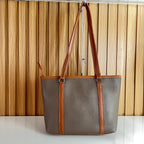 Large Taupe Grey Tote Bag for Women – Front Hanging View Spacious Shoulder Handbag with Zip Closure for Office & University