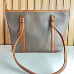 Large Taupe Grey Tote Bag for Women – Front View Spacious Shoulder Handbag with Zip Closure for Office & University