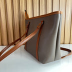 Large Taupe Grey Tote Bag for Women – Side View Spacious Shoulder Handbag with Zip Closure for Office & University