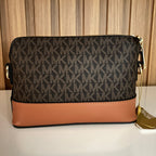 Logo Print Crossbody Camera Bag – Brown & Tan Two-Tone by Meraki by Emaan Pakistan - Back Side View