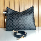 Logo Print Hobo Shoulder Bag – Charcoal & Black with Crossbody Strap by Meraki by Emaan Pakistan - Back View