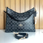 Logo Print Hobo Shoulder Bag – Charcoal & Black with Crossbody Strap by Meraki by Emaan Pakistan - Front View