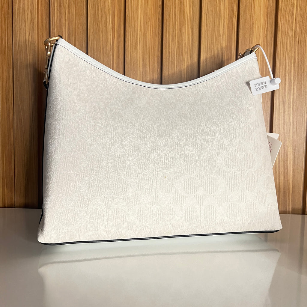 Logo Print Hobo Shoulder Bag – White & Chalk with Crossbody Strap by Meraki by Emaan Pakistan - Back View