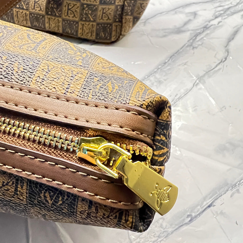 Monogram Print 2-Piece Shoulder Bag Set – Matching Tote & Pouch Buckel - zip by Meraki by Emaan Pakistan