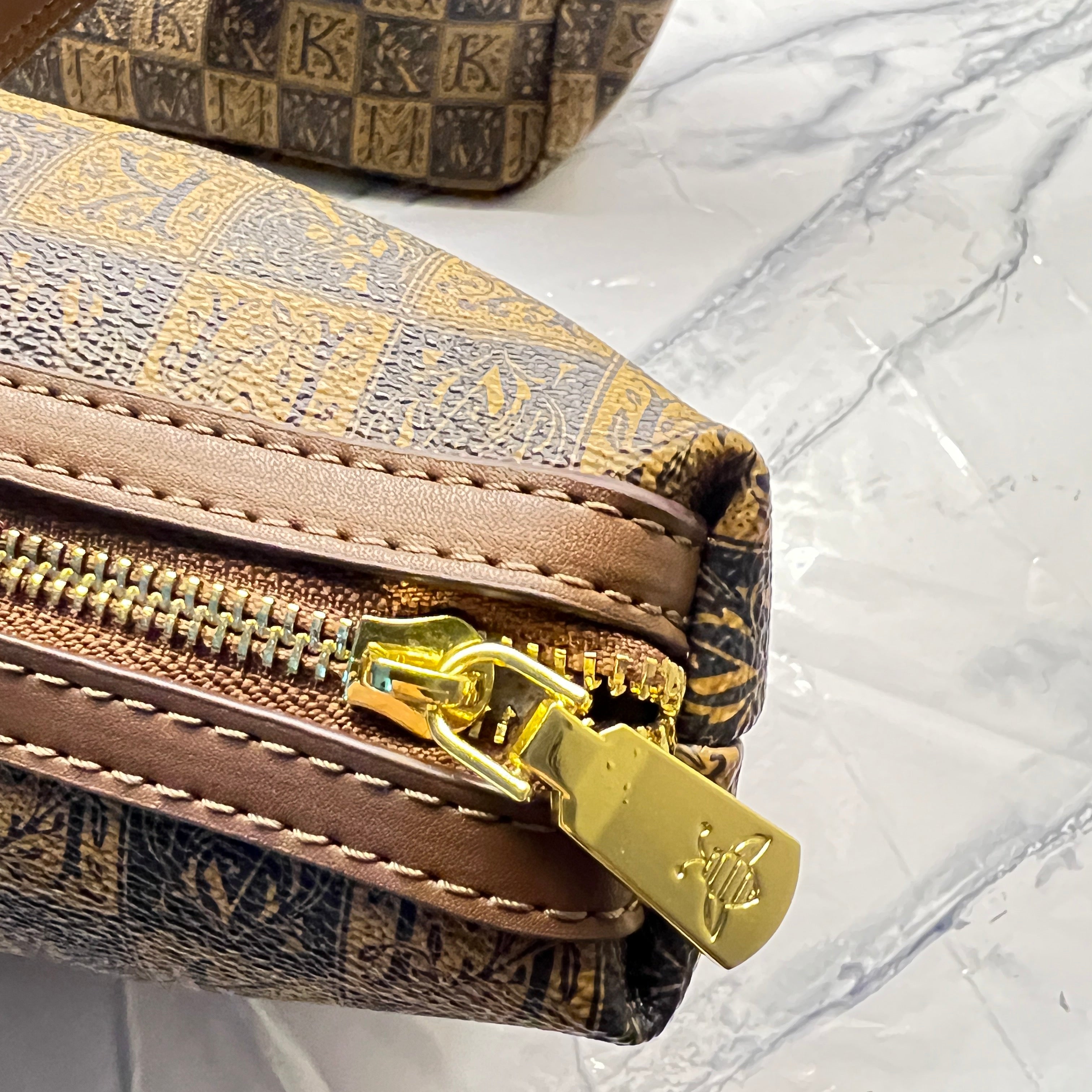 Monogram Print 2-Piece Shoulder Bag Set – Matching Tote & Pouch Buckel - zip by Meraki by Emaan Pakistan