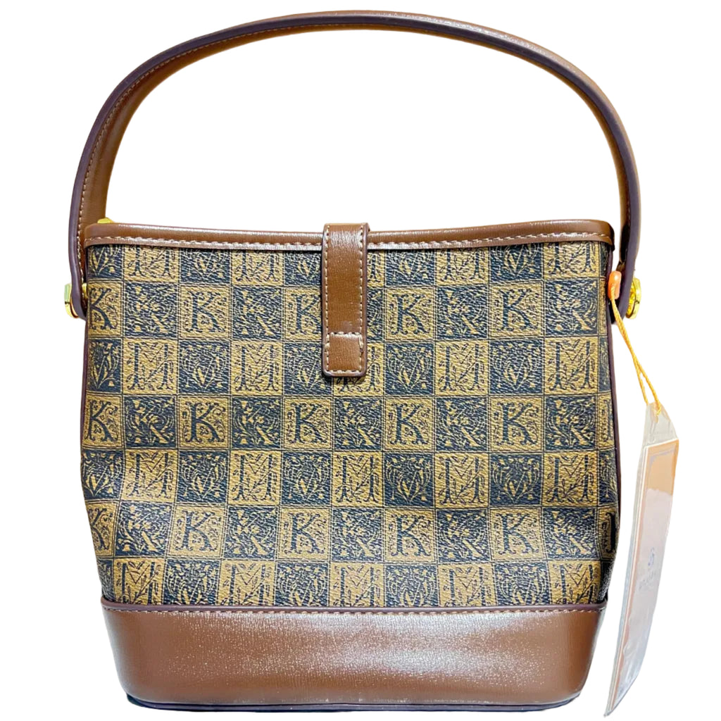 Monogram Print Bucket Bag – Brown Top Handle & Crossbody Bag - Back side by Meraki by Emaan Pakistan