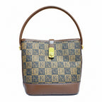 Monogram Print Bucket Bag – Brown Top Handle & Crossbody Bag Front by Meraki by Emaan Pakistan