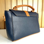 Navy Blue & Tan Satchel Handbag for Women – Back View - Top Handle Crossbody Bag with Detachable Strap