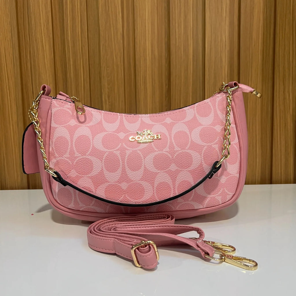 Pink Signature Shoulder Bag with Detachable Crossbody Strap