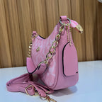 Pink Signature Shoulder Bag with Detachable Crossbody Strap - Side View