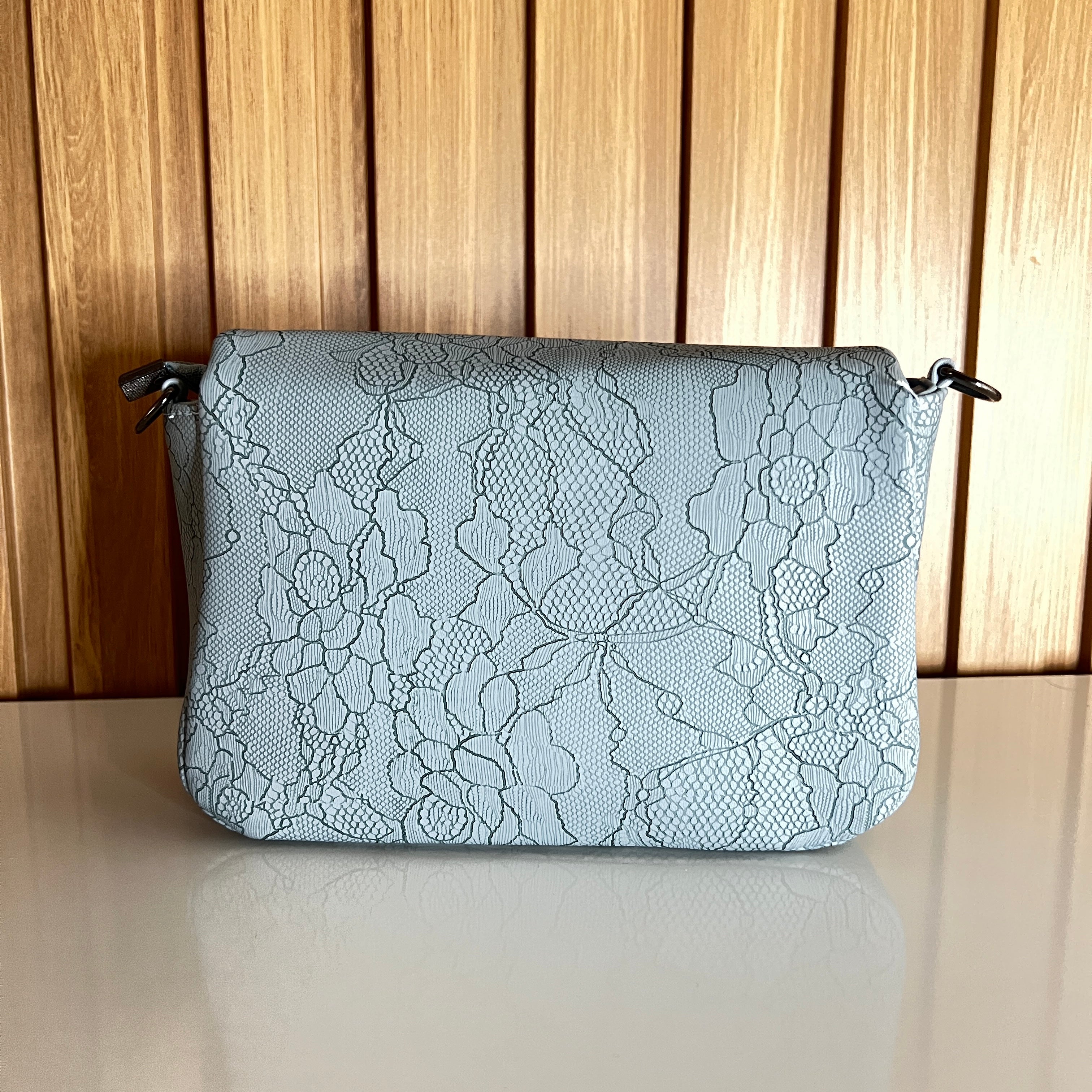 Powder blue floral crossbody bag back view- Meraki by Emaan Pakistan