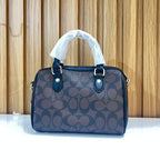 Signature Monogram Mini Barrel Bag – Brown & Black Top Handle & Crossbody Bag by Meraki by Emaan Pakistan - Back view