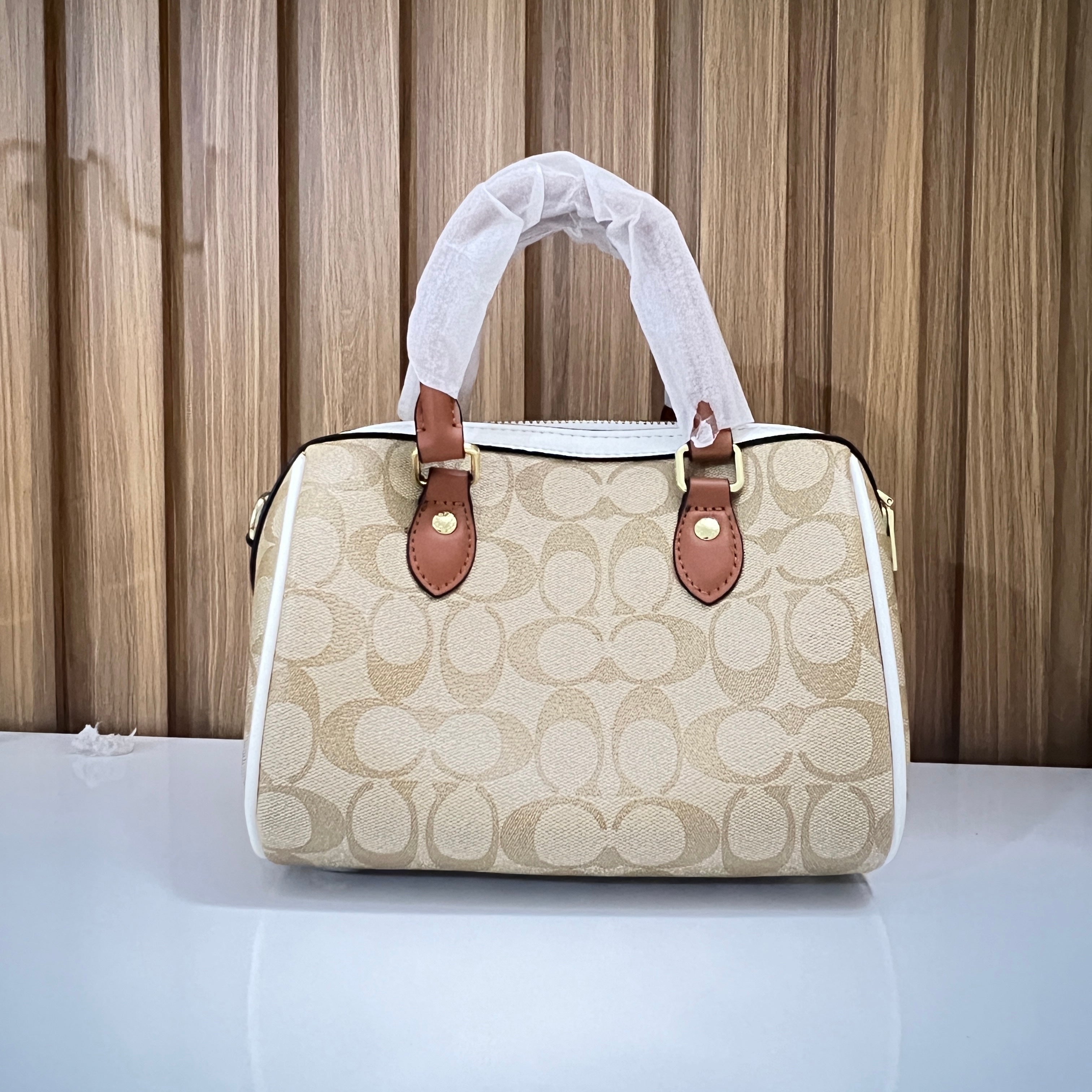 Signature Monogram Mini Barrel Bag – Top Handle & Crossbody Handbag by Meraki by Emaan Pakistan - Back View