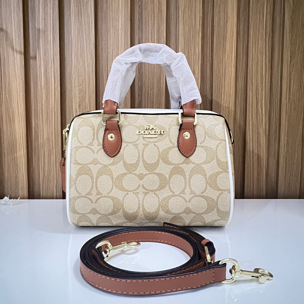 Signature Monogram Mini Barrel Bag – Top Handle & Crossbody Handbag by Meraki by Emaan Pakistan - Front View with strap