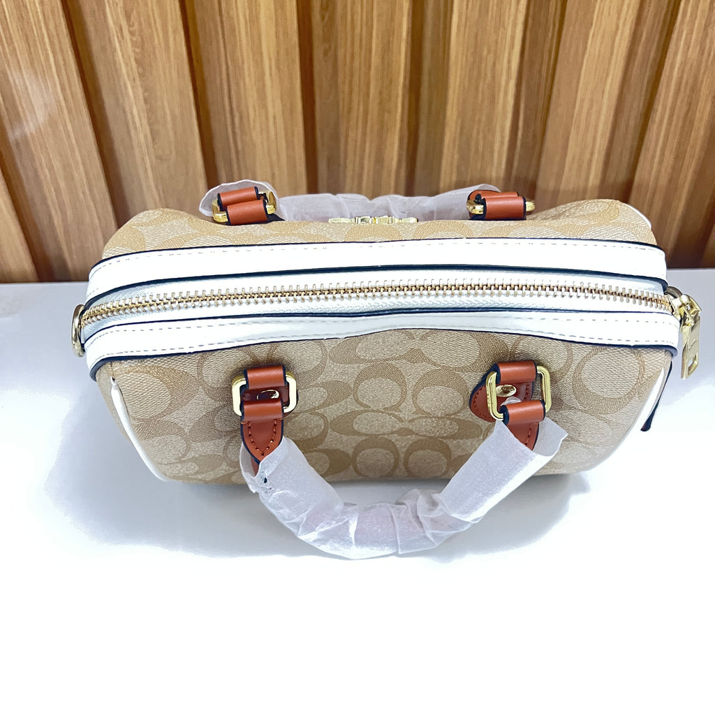 Signature Monogram Mini Barrel Bag – Top Handle & Crossbody Handbag by Meraki by Emaan Pakistan - Top View