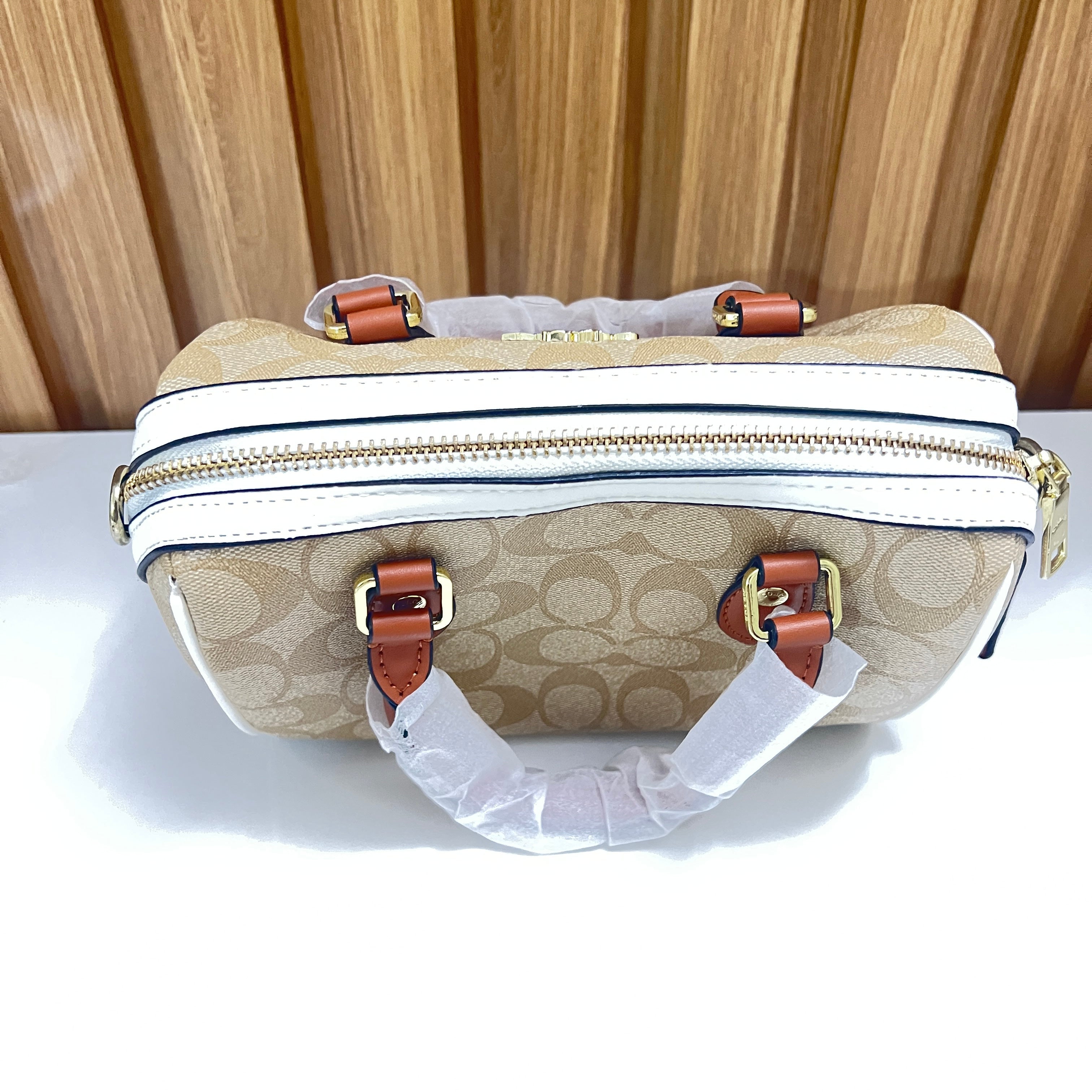 Signature Monogram Mini Barrel Bag – Top Handle & Crossbody Handbag by Meraki by Emaan Pakistan - Top View
