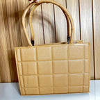 Tan Quilted Tote Handbag for Women –  Back Strap - Structured Top Handle Bag with Detachable Crossbody Strap
