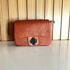 Tan floral crossbody bag front view with adjustable strap 2 – Meraki by Emaan Pakistan
