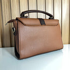 Two-Tone Brown Satchel Handbag for Women - Back View – Top Handle Bag with Detachable Crossbody Strap