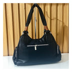 Black brown and cream pleated handbag for women back view