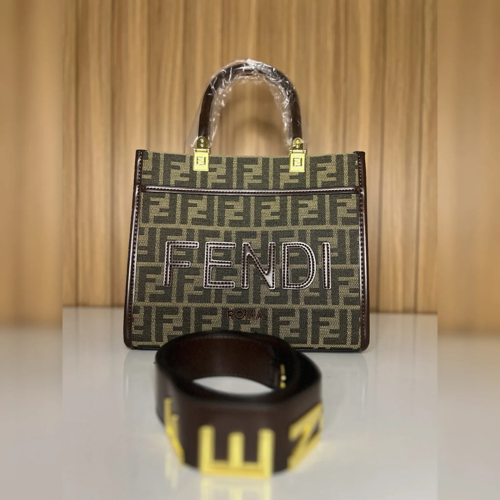 Front view of elegant brown women's tote handbag