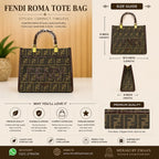 Detailed view of brown patterned fabric and tote bag finish size guide
