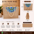 Natural Jute Tote Bag with Peacock Feather Mandala Print
