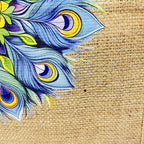 Natural Jute Tote Bag with Peacock Feather Mandala Print