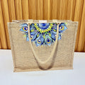 Natural Jute Tote Bag with Peacock Feather Mandala Print