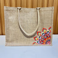 Natural Jute Tote Bag with Red Mandala Print