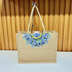 Natural Jute Tote Bag with Peacock Feather Mandala Print